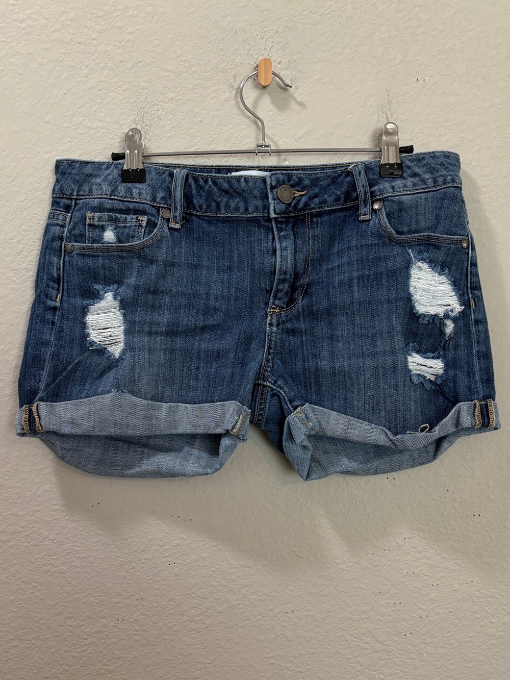 PAIGE Jimmy Jimmy Mid-Rise Denim Shorts Distressed Cuffed Size 26